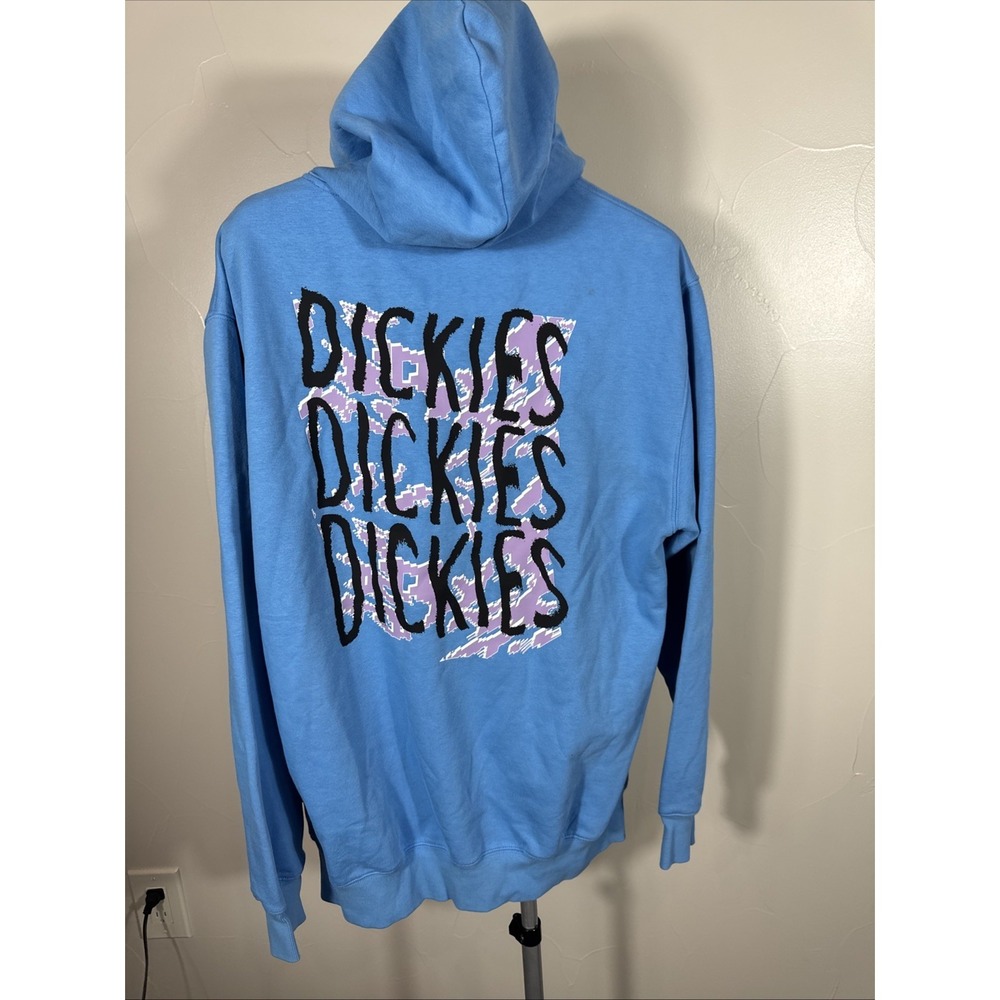 Dickies Spellout Soft Blue Hoodie Sweatshirt Fleece Lined Medium